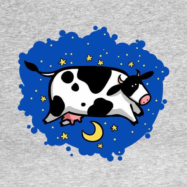 Cow flying over the moon by StripedCactusArt